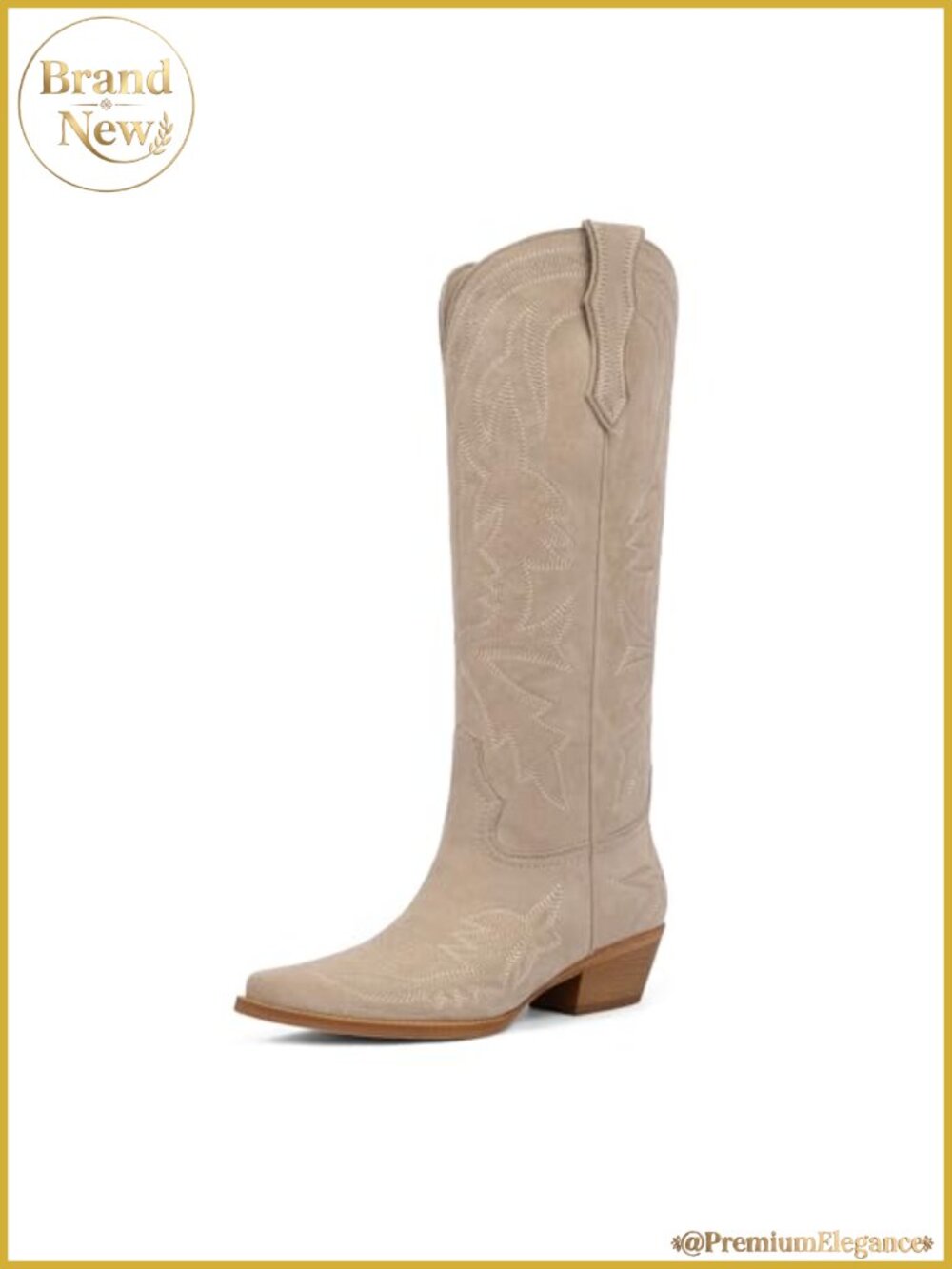 Faux Suede Knee High Cowboy Boots Wide Calf Pointed Toe Western Boot